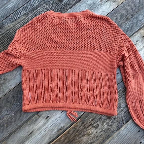 American Eagle Outfitters Orange Pointelle Knit Tie Front Sweater - Picture 3 of 5